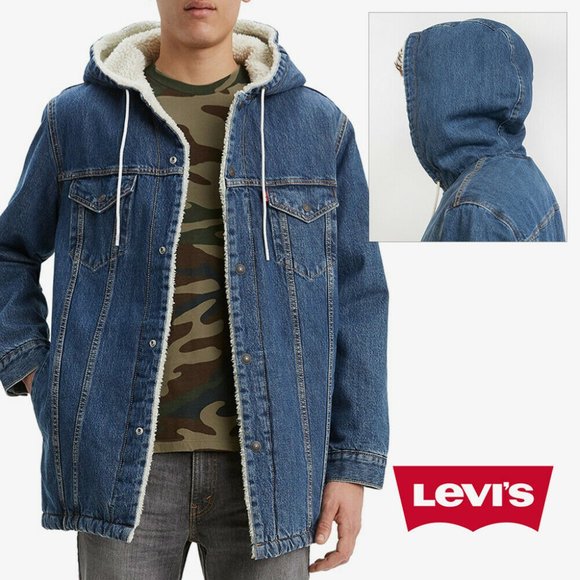 Levis Mens Denim Jean Jacket Sherpa Lined Long Fit